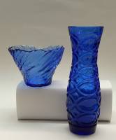 Ваза и вазочка - салатник синее цветное стекло СССР винтаж 