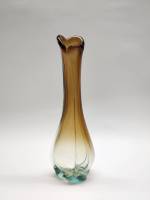 Ваза цветное стекло гутная техника СССР винтаж 28 см зеленый бирюзовый коричневый
