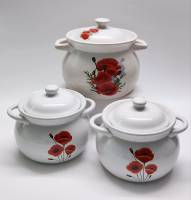 Кастрюли горшочки для запекания 3 шт маки керамика глазурь