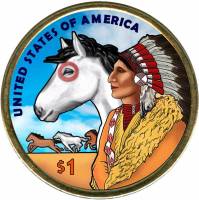 2012p Монета США 2012 год 1 доллар  Торговые пути XVII века Латунь  COLOR. Цветная