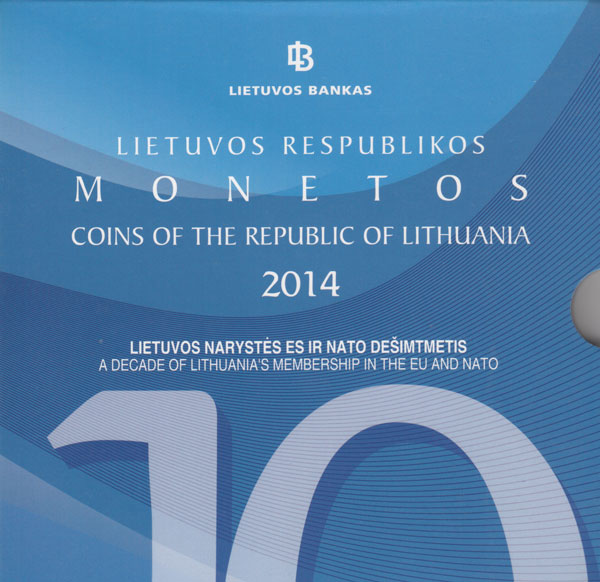 (2014, 6 м + жетон) Набор монет Литва 2014 год &quot;10 лет вступления в НАТО&quot;   AU