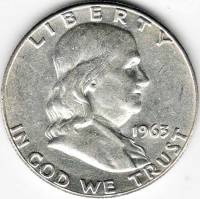 (1963) Монета США 1963 год 50 центов   Бенджамин Франклин Серебро Ag 900  UNC