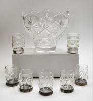 Салатник и 7 стопок с металлическим дном хрусталь СССР