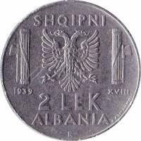 (№1939km32a) Монета Албания 1939 год 2 Lekeuml; (немагнитный)