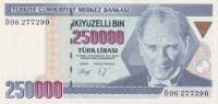 (,) Банкнота Турция 1992 год 250 000 лир "Мустафа Кемаль Ататюрк"   UNC