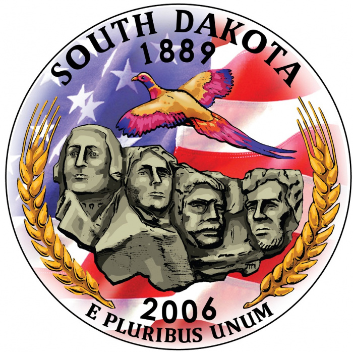 (040p) Монета США 2006 год 25 центов &quot;Южная Дакота&quot;  Вариант №2 Медь-Никель  COLOR. Цветная
