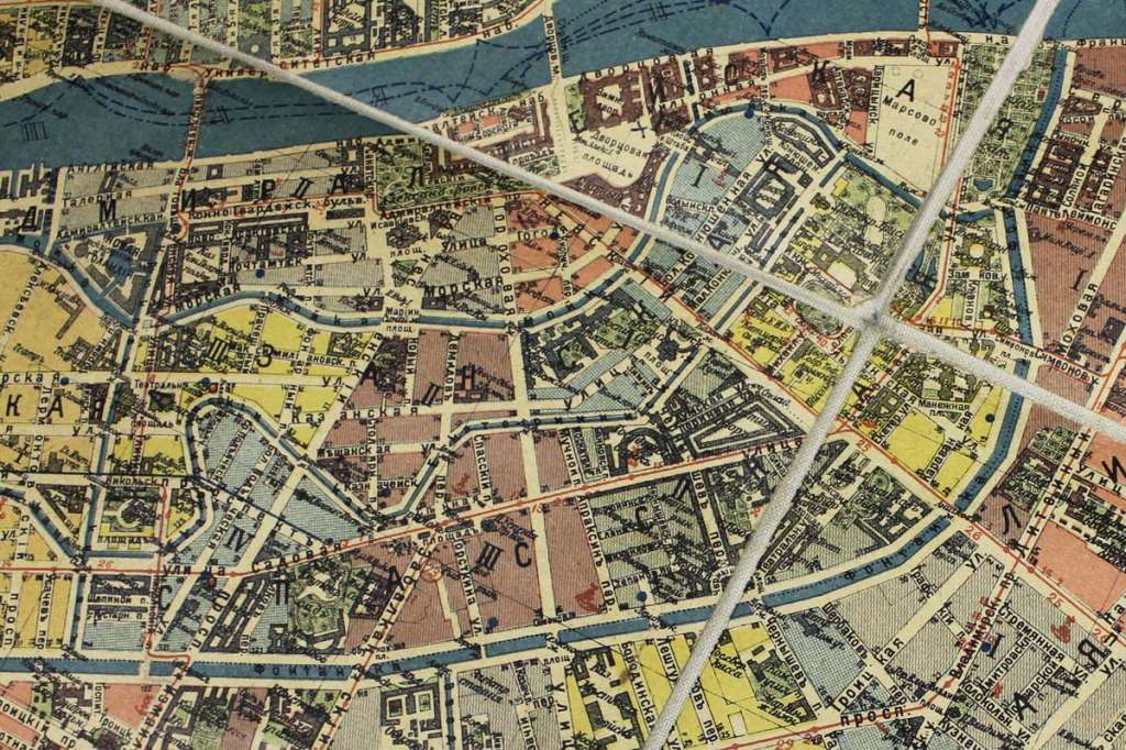 Карта Петрограда настенная, 1917 год, бумага на ткани