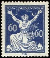 (1920-017) Марка Чехословакия "Разорванная цепь (Синяя)"    Республика (Стандартный выпуск) II Θ