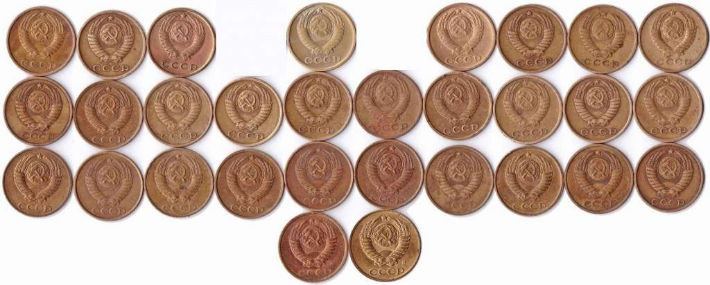 (1961-1991, 2 копейки, 30 монет) Набор монет СССР &quot;61-63, 65, 67-90, 91л, 91м&quot;   VF