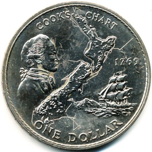 (1969) Монета Новая Зеландия 1969 год 1 доллар &quot;Джеймс Кук 200 лет путешествию&quot;  Медь-Никель  UNC