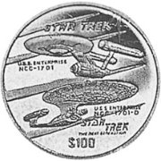 (№1996km209) Монета Либерия 1996 год 100 Dollars (Звездные корабли НКК-1701 и NCC-1701D)