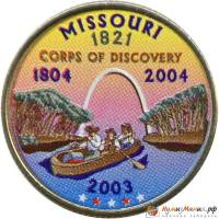(024p) Монета США 2003 год 25 центов "Миссури"  Вариант №1 Медь-Никель  COLOR. Цветная
