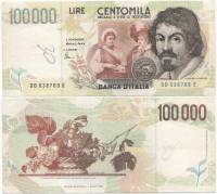 Банкнота Италия 1994 (1995) год 100 000 лир Микеланджело да Караваджо   VF
