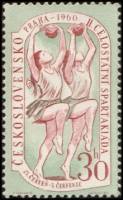 (1960-028) Марка Чехословакия "Упражнение с мячом"   2-ая Общенациональная Спартакиада (2) III O
