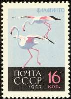 1962-143 Марка СССР Фламинго   Птицы II O