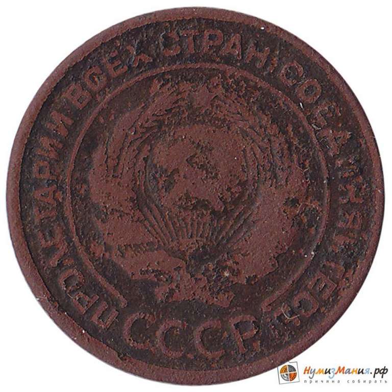 (1924 Рубчатый гурт) Монета СССР 1924 год 2 копейки   Медь  F
