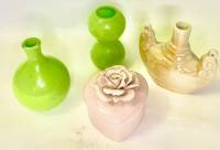 Шкатулка сердце + подсвечник + вазы 2 шт цветное стекло фарфор