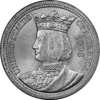 (1893) Монета США 1893 год 25 центов "Изабелла"  Серебро Ag 900  UNC