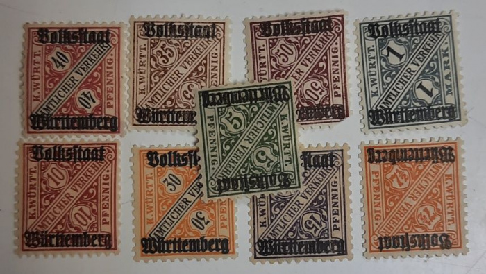 (--) Набор марок Вюртемберг &quot;9 шт.&quot;  Негашеные  , III O