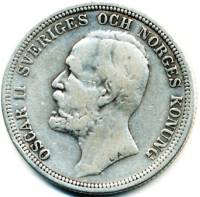 () Монета Швеция 1890 год 2 кроны ""  Биметалл (Серебро - Ниобиум)  UNC