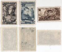 1947-034-36 Серия Набор марок 3 шт СССР Перф лин 12½  29 лет Советской Армии III O