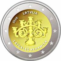 (010) Монета Латвия 2020 год 2 евро "Латгальская керамика"  Биметалл  UNC