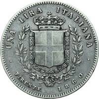 (№1859km9) Монета Италия 1859 год 1 Lira (Витторио Эмануэле II вновь Элетто)