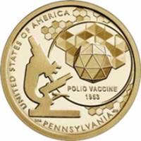 03s Монета США 2019 год 1 доллар Вакцина против полиомиелита  Латунь  PROOF