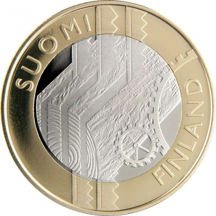 (010) Монета Финляндия 2011 год 5 евро &quot;Уусимаа&quot; 2. Диаметр 27,25 мм Биметалл  UNC