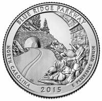 028s, Ag Монета США 2015 год 25 центов Блю-Ридж  Серебро Ag 900  PROOF