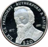 (№2000km886) Монета Либерия 2000 год 20 Dollars (Президент США Б. 19-го Резерфорд Хейс)