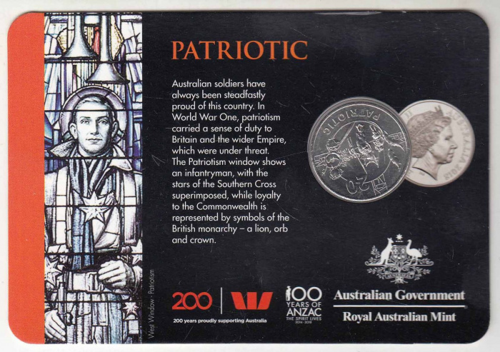 (2018) Монета Австралия 2018 год 20 центов &quot;Патриотичный&quot;  Медь-Никель  Блистер