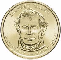 12d Монета США 2009 год 1 доллар Закари Тейлор 2009 год Латунь  UNC