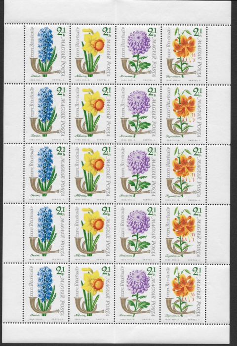 (1963-071) Лист марок (20 м 4х5) Венгрия &quot;Цветы&quot; ,  III O