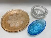 Блюдо, конфетница и розетка цветное стекло