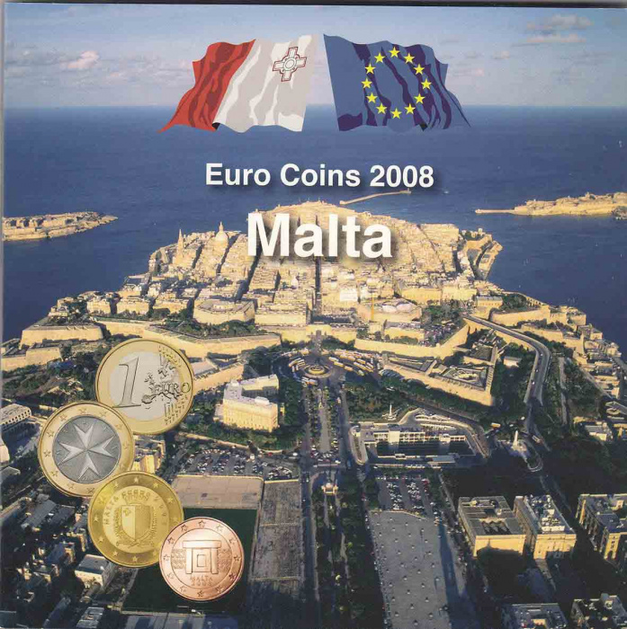 (2008, 8 монет + 2 блока марок) Набор монет Мальта 2008 год &quot;Цитадель&quot;   UNC