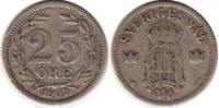 (1907) Монета Швеция 1907 год 25 эре   Серебро Ag 600  VF