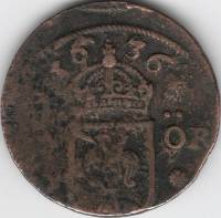 Монета Швеция 1/4 эре, 1636 год, VF