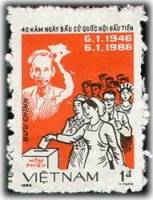 (1986-002) Марка Вьетнам "Голосование"  красная  40 лет выборов III O