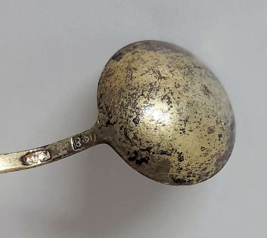 Ложки-загребушки, 2 шт, серебро 875 пр., 'эмаль, длина 5,2 см., СССР  (сост. на фото)