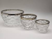 Салатники 3 штуки круглые хрусталь с металлическим краем СССР винтаж набор для серировки