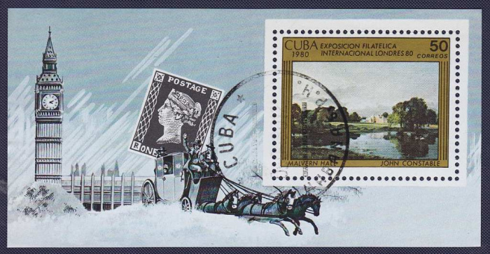 (№2469) Блок марок Куба 1980 год &quot;Филателистическая выставка Лондон-80. Художник Джон Констебл (1776