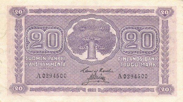 (1922) Банкнота Финляндия 1922 год 20 марок    UNC