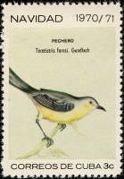 (1970-096) Марка Куба "Желтобрюхая камышевка"    Рождество III Θ