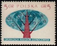 (1957-004) Марка Польша "Стилизованное дерево" Перф греб 12¼:12   Организация Объединенных Наций II 