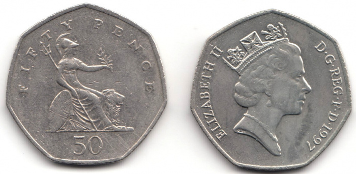 (1997) Монета Великобритания 1997 год 50 пенсов &quot;Елизавета II&quot;  Медь-Никель  VF
