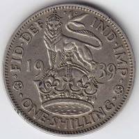 (1939) Монета Великобритания 1939 год 1 шиллинг "Георг VI"  Английский герб Серебро Ag 500  XF