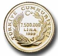 () Монета Турция 2002 год 7500000  ""   Биметалл (Платина - Золото)  AU