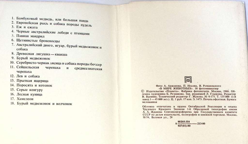 Набор открыток В мире животных 18 шт 1980 г