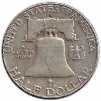 (1961d) Монета США 1961 год 50 центов   Бенджамин Франклин Серебро Ag 900  VF